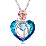 TOUPOP Collar de plata de ley 925 con inicial de rosa con letra inicial de la A a la Z, con cristal, aniversario, día de San Valentín, cumpleaños, joyería de regalo para mujeres, mamá, esposa, novia