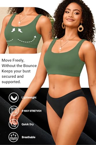 Image of Women Sport Bra Swimsuit Top - Swim Bra Bikini Top Only Scoop Neck Bathing Top 2025 Swimwear
