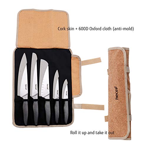 hecef Kitchen Knife Set with Roll Bag, German High Carbon Stainless Steel Blades – Sharp Chef Knives with Sheaths, Ergonomic Handles, Ideal for Home or Professional Use