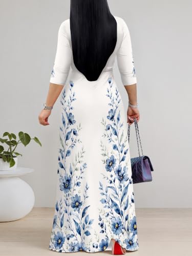 Image of Maxi Dress for Women with Sleeves, Empire Waist Dress | A-line shape, self-tie belt, side pockets and pull-on design; stretch fabric for church, work and casual wear