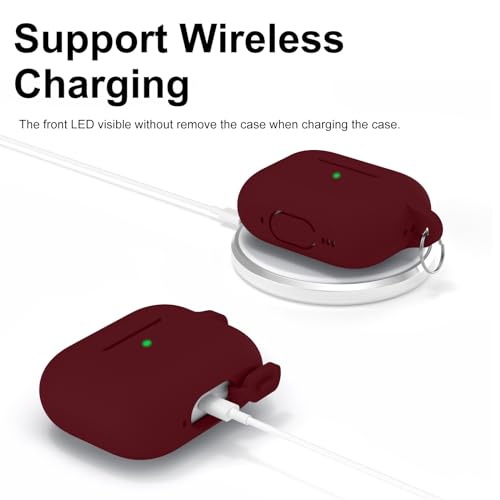 Image of for AirPods Pro 2nd 1st Generation Case Cover with Keychain, Protective Soft Silicone Skin Accessories for Apple AirPods Pro Charging Case 2022 /2019, Front LED Visible, Burgundy
