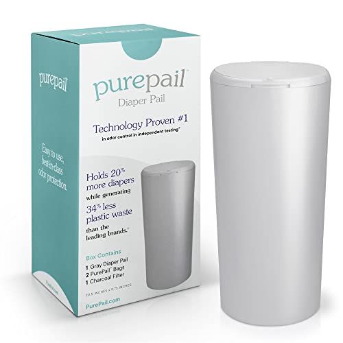 Classic Diaper Pail â€” Gray â€” Best in Odor Control with No Added Fragrance â€” Larger Capacity Holds 20% More Diapers â€” Greener Solution Generates 34% Less Waste â€” Cost Effective â€” No Canisters