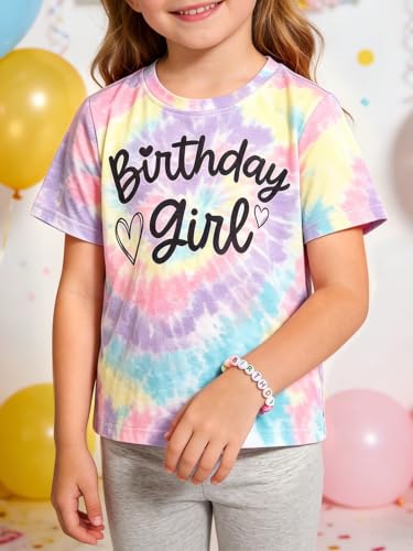 Image of Girls' Birthday Girl Letter Print T-Shirt with Bracelet, Pink, Size 4-12Y, Short Sleeve