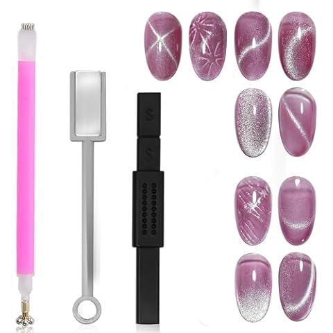 MAYCHAO 3Pcs Cat Eye Magnet For Nails Double-Head Nail Magnetic Gel Polish Pen Tools for Nail Art Magnet Wand Magnetic Sticks Tool Set for Nail Manicure Design Salon DIY at Home Cover