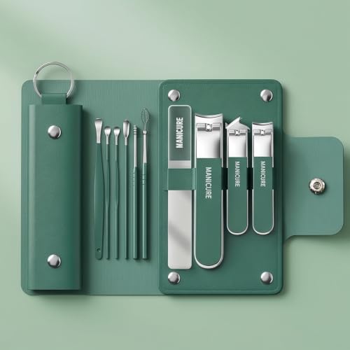 Image of Nail Cutter Set Manicure & Pedicure Kit with Stainless Steel Tools - Cuticle Remover, Nail File, Tweezers, Ear Pick Grooming Kit in Travel Case for Men & Women