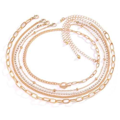 Collar para hombre, collar de 5 capas separable para mujer, cadena de diamantes de imitación de moda, gargantilla corta en el cuello, regalo de joyería de moda 2023