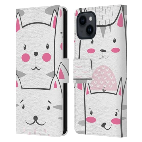 Coque portefeuille cuir iPhone 15 Haroulita motif chat