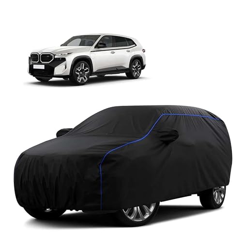 Image of Sulfar 100% Water Resistant Car Body Cover Compatible with Mirror for BMW XM (Triple Stitched, Full Bottom Elastic, Black Tafetta with Blue Piping)