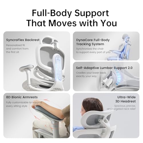 Image of SIHOO Doro C300 Pro V2 Ergonomic Office Chair with Footrest & Full-Body Adaptive Support, 8D Armrests & Breathable Mesh, Comfy High Back Computer Desk Chair for Long Hours, 135 Recline (Grey)