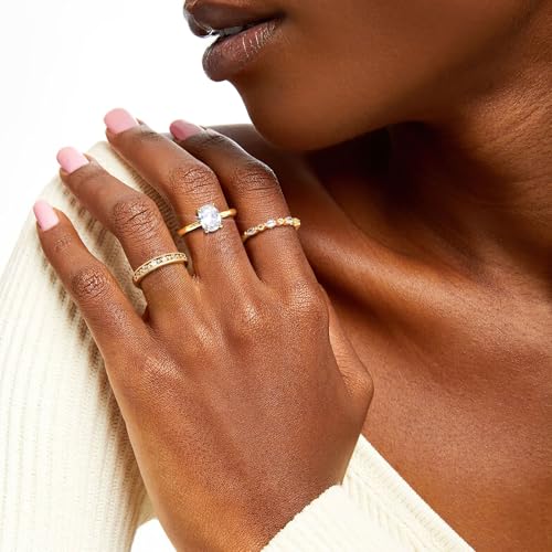 Stackable Gold Rings for Women - 14K Gold Plated Ring Set,Non Tarnish Stainless Steel Cubic Zirconia Friendship Band Anniversaries Party Trendy Jewelry Gift,Christmas Birthday Gifts for Her Girlfriend3