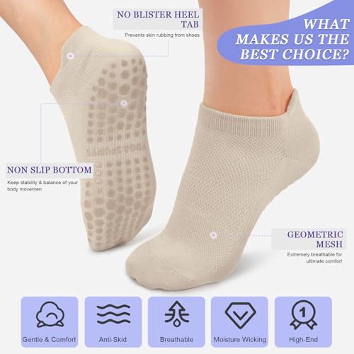 Image of yeuG Pilates Socks for Women Non Slip Grip Socks for Yoga, Barre, Hospital, Barefoot Grippy Yoga Sock Womens Gifts 4 Pairs