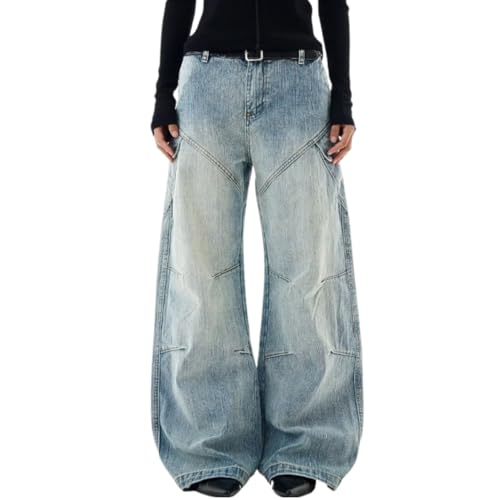 Baggy Cargo Jeans for Women Men Wide Leg Barrel Denim Pants Plus Size Casual Vintage Clothes with Pockets