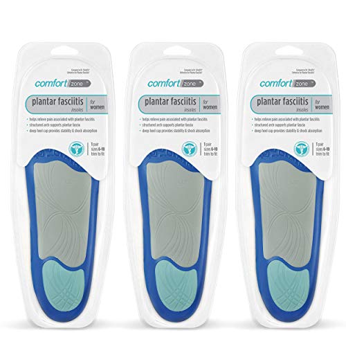 Image of Comfort Zone Plantar Fasciitis Orthotic Insoles for Women, Relieves Pain Associated with Plantar Fasciitis, Sizes 6-10, 3 Pack