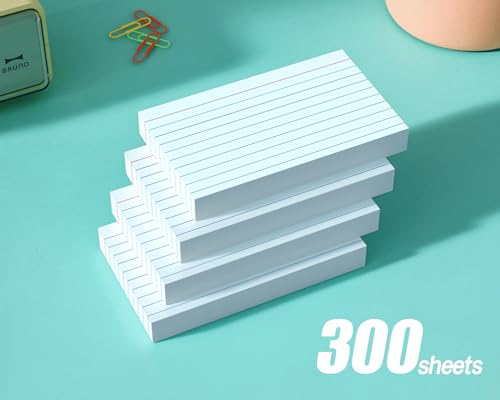 Index Cards 3x5, 300 Pack, Heavy Ruled Index Cards, Notecards 3x5 Lined, Flash Cards for Studying, Note Cards for Office, Home and School, White, 4 Packs of 75 Pack