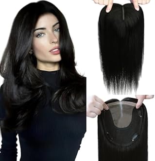 Hair Toppers for Women Real Human Jet Black Hairpieces for Thinning Hair 6x7inch Large Base 360°3D Toppers for Women 14inch Clip in Extensions Add Volume 65g (#1Toppers-14inch)