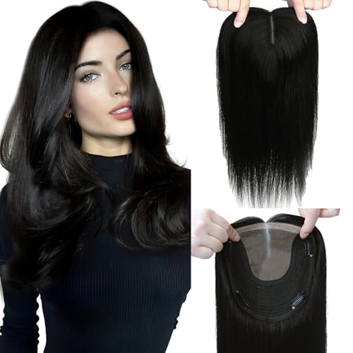 HappyNewHair Hair Toppers for Women Real Human Hair, Hair Pieces for Women with Thinning 6x7inch Large Base 360° Cover 12inch Add Volume 55g(#1Toppers-12inch)