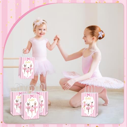 Image of 16Pcs Ballerina Party Favor Bags Ballerina Birthday Decorations Ballet Theme Candy Goodie Bags with Handles Pink Dancing Girl Gift Paper Bag for Girls Birthday Baby Shower Wedding Party Supplies