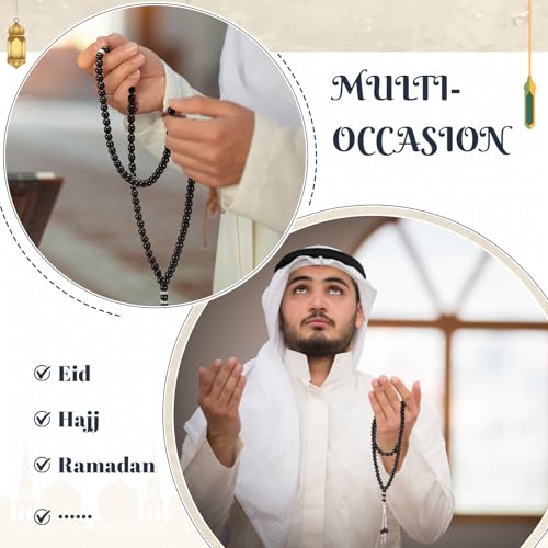 Ferreve 10 Pack Muslim Prayer Beads Tasbih 8 mm Black Glass and Metal Round Loose Beads