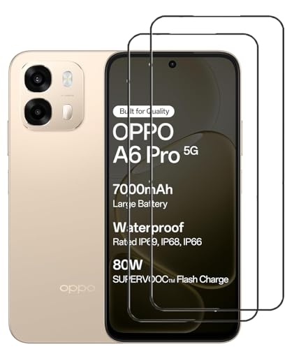 FabeKee 2 Pack Tempered Glass Screen Protector Compatible For Oppo A6 Pro 5G Black Cellphone With Edge To Edge Coverage And Easy Installation Kit