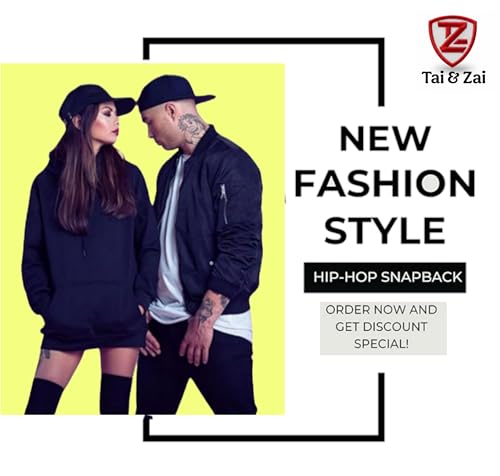 Image of Tai & Zai Black Snapback Hat with Printed, Adjustable Flat Brim Cap, Six Hole Breathable Design