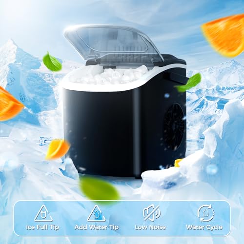 Portable Antarctic Star Countertop Ice Maker, 26Lbs/24H, Self-Cleaning, 9 Ice Cubes in 6 Mins - Black