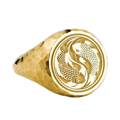 Argent sterling 925 bague poisson koï plaquée or | Chevalière de haute précision 14 mm