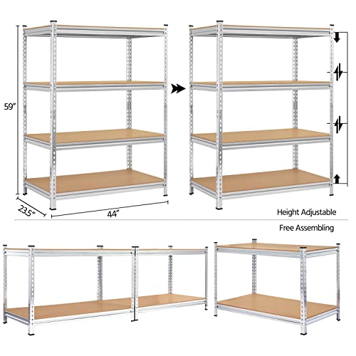 Yaheetech Garage Storage Shelves 4-Tire Heavy Duty Shelving Units for Workshop/Home,320kg Per Shelf,112 x 60 x 150cm, Silver 8 Yaheetech Garage Storage Shelves 4-Tire Heavy Duty Shelving Units for Workshop/Home,320kg Per Shelf,112 x 60 x 150cm, Silver - Image 8