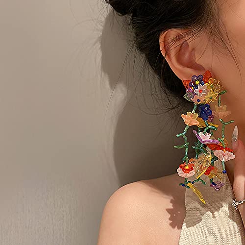 Long Dangle Acrylic Flowers Earrings for Women Girls 925 Sterling Silver Post Colorful Resin Tassel Flower Petal Leaf Cluster Exaggerated Statement Drop Stud Retro Party Prom Y2K Gargen Jewelry Gifts3