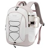 LOVEVOOK Mens Backpack with Giant Tumbler Holder Pocket,15.6 Inch Everyday Laptop Backpack Commuter Travel Work Computer Bag for Women,Casual Hiking College Teacher Back Pack Daypack,White-Beige Grey