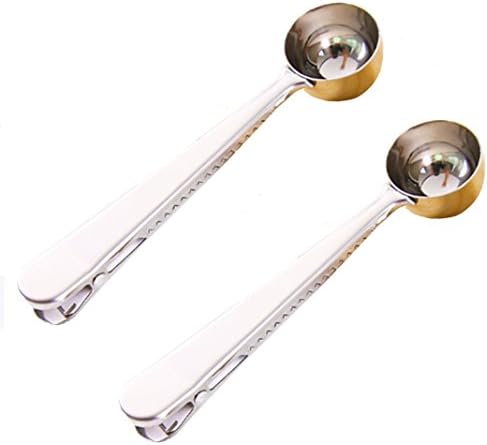 Yesier 2 Pack Measuring Coffee Spoon and Tea Scoop Stainless Steel 1 Table Spoon with Integrated Bag Clip (Silver)