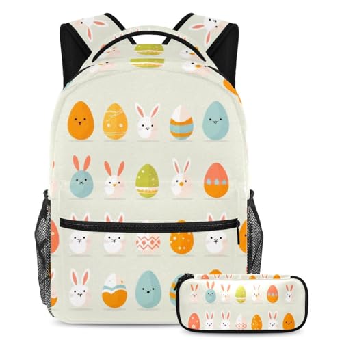 Cartable 2 pièces lapin de Pâques blanc multicolore pour école et déplacements