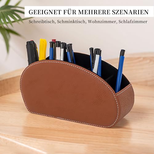Fernbedienungshalter mit 5 Taschen, PU Leder Desktop Organizer, Multifunktion Fernbedienung Organizer, Große Halterung für Fernbedienungen, Make-Up, Make-up-Pinsel und Büromaterial (Grau)