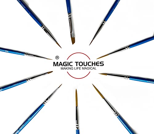 Magic Touches Artist Detail Paint Brush Set (10 Sizes), Natural Sable Mixed Tip, Best Absorption Smoothest Flow For Acrylic Watercolor Oil, Model, Warhammer 40K, Beginners To Professionals #TOP1