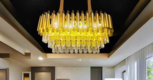 Image of DREAMY DESIGNS Chandelier Lights for Ceiling Gold Black 600 * 300 MM 3-Tier K9 Glass Crystal Chandeliers for Living Room Smart 3 Mode LED Light Plate Modern Jhumar Designer Bedroom and Dining Room