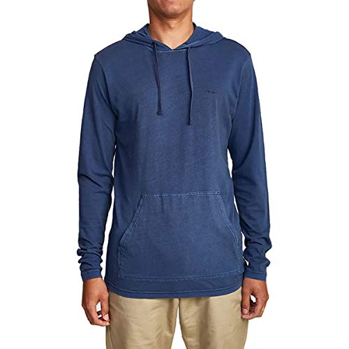 RVCA Men Ptc Pigment Hooded Long Sleeve Tee Blue Large