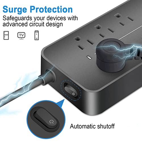 Extensión eléctrica Romatico Black-08 con protector de sobretensión, 12 tomas y 4 puertos USB, cable trenzado de 1.22 m con enchufe plano miniatura 4