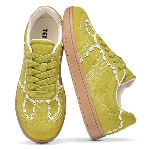 Women's Sneakers Gum Sole Tennis Skate Shoes Lace-up Walking Shoes Casual Anti Slip Low-Top Sneaker Footwear