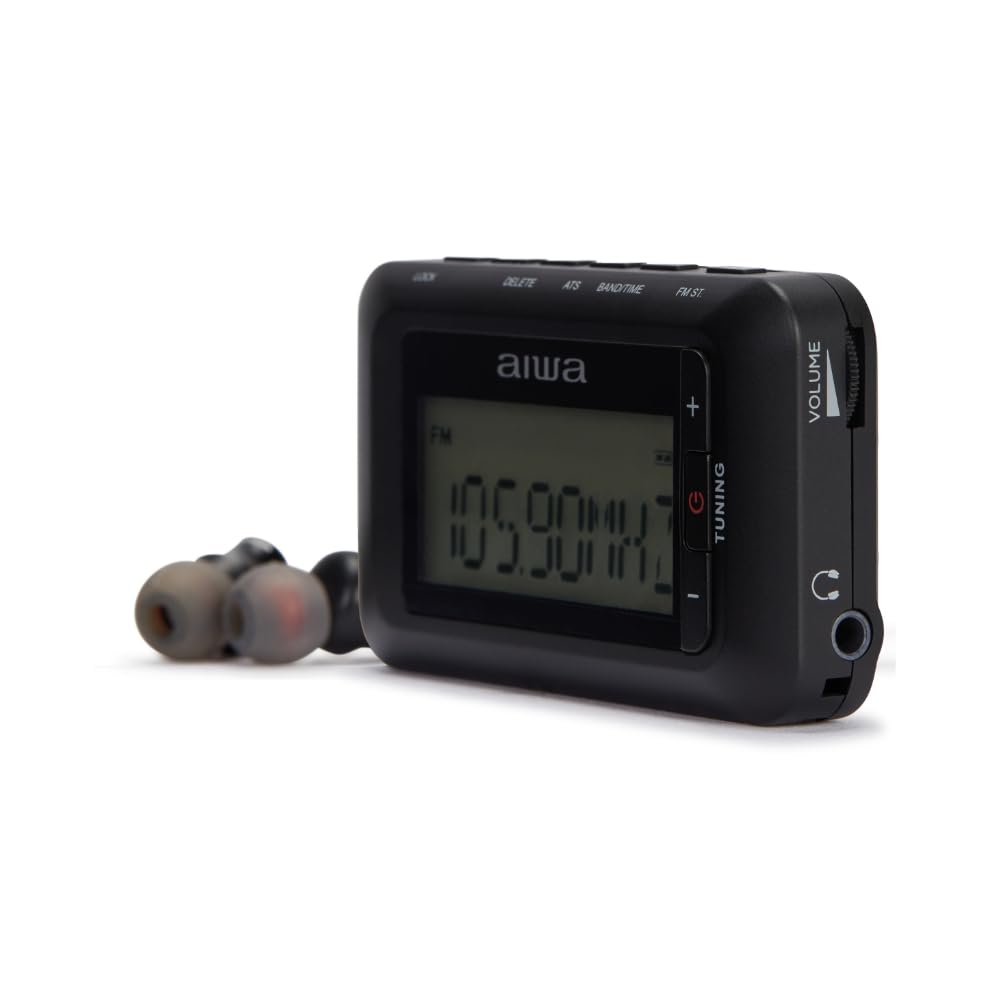AIWA RD-10 Radio de Bolsillo Digital Am/FM Estéreo con RDS, Pantalla LED, Sleep Timer y Auriculares Incluidos