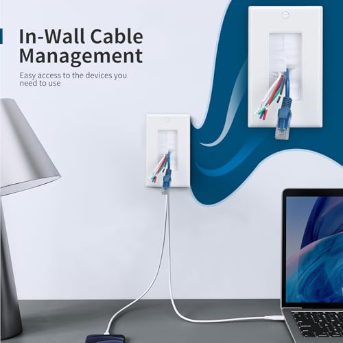 Single Gang Wall Plate Cable Pass Through for Low Voltage Wires with Bracket,Single Gang for In-Wall Cable Management,Cord Hider for Wall Mount TV,1 Packs