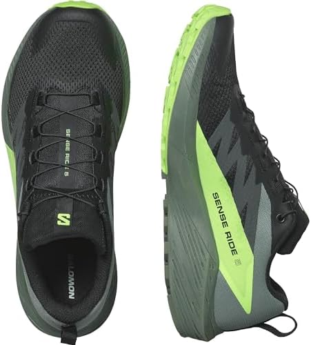 Salomon Men's Sense Ride 5 Hiking Shoe, Black/Laurel Wreath/Green Gecko, 13 | Image 2
