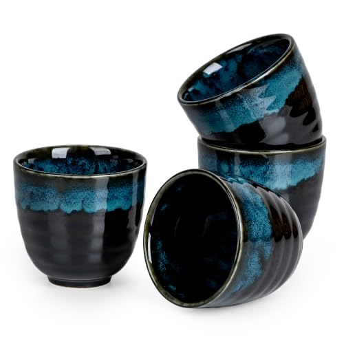 Image of Ceramic Japanese Tea Cups, 5 oz Tea Cup, Chinese Tea Cup, Asian Teacup, Teacups, Set of 4, Nebula Blue