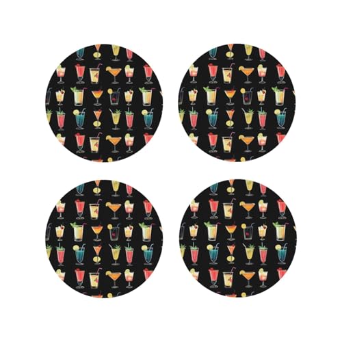 Set di 4 sottobicchieri colorati con stampa cocktail, sottobicchieri per protezione da tavolo, adatti per tipi di tazze, sottobicchieri divertenti per soggiorno, decorazione per la casa