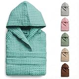 l&j Unisex-Bademantel mit Kapuze in Wabenmuster für Damen und Herren 100% Baumwolle weich und saugfähig mit Taschen ideal zum Baden (DE/NL/SE/PL, Alphanumerisch, M, Regular, Regular, Grün)