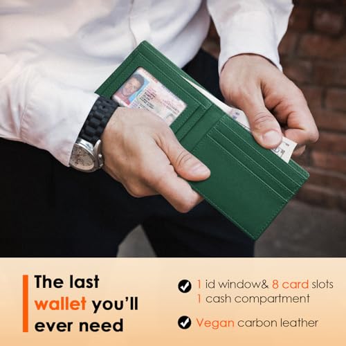 Image of RUNBOX Wallet for Men Slim Leather Bifold RFID Blocking Minimalist Front Pocket Design with Gift Box | Minimalist Front Pocket Design, Holds 8 Cards, RFID Protection, Gifts for Men on Birthdays, Father's Day, and Christmas