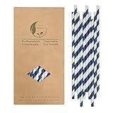 pajitas de papel a rayas azules para beber 19,7 cm, 100 pajitas desechables azules y blancas, para fiestas, bodas y ocasiones