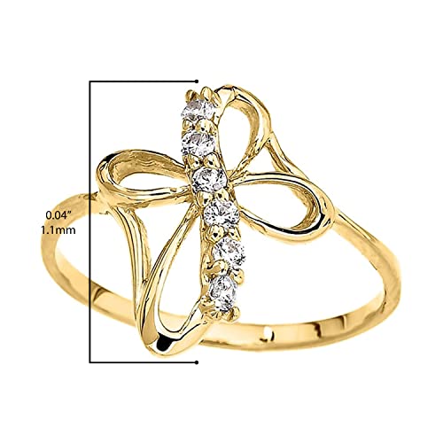 10K Yellow Gold Cubic Zirconia Infinity Loop Cross Bypass Ring - Size 10 - Image 4