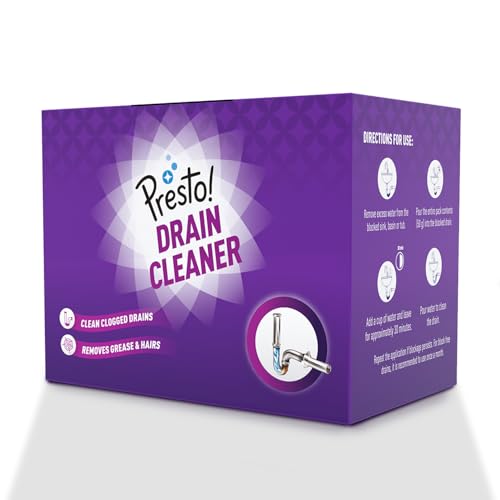 Image of Amazon Brand - Presto! Drain Cleaner Powder | 800 Gram | 50g x 16 Packs | Removes Blockages | Breaks Down Grease and Hair | Fast Acting Formula | Drainpipe Safe | Easy Application