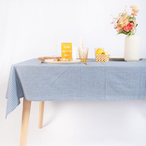 MONDAY MOOSE Striped Farmhouse Picnic Style Decoration Rectangle Natural Stonewashed Cotton Tablecloth for Kitchen, Dining Room, Restaurant (60x86 inch, Blue/White Stripes) by MONDAY MOOSE - Used condition - Image 5