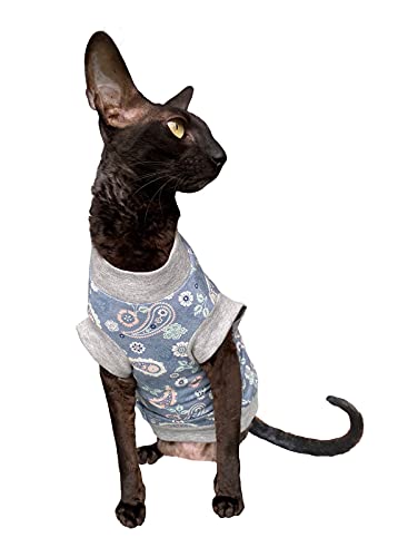 Tee-shirt pour chat motif cachemire bleu vêtement sphynx S