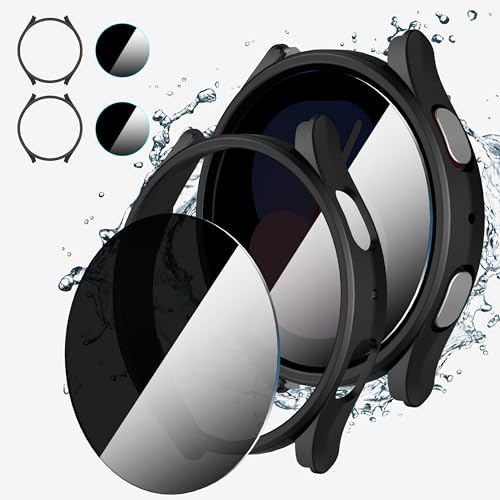 Suoman 2+2 Pack for Samsung Galaxy Watch 5 Pro 40mm Case, [Anti-peeping] 9H Tempered Glass Privacy Screen Protector, All-Round PC Matte Protective Cover Bumper -Black+Black